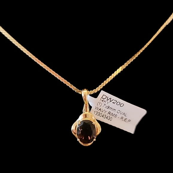 14K Solid Italian Yellow Gold Natural Smoky Topaz Necklace - Picture 3 of 5
